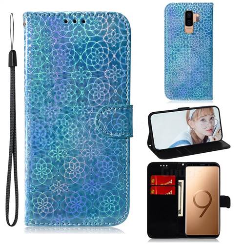 Laser Circle Shining Leather Wallet Phone Case for Samsung Galaxy S9 Plus(S9+) - Blue
