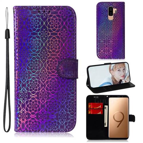 Laser Circle Shining Leather Wallet Phone Case for Samsung Galaxy S9 Plus(S9+) - Purple