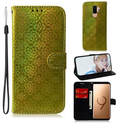 Laser Circle Shining Leather Wallet Phone Case for Samsung Galaxy S9 Plus(S9+) - Golden