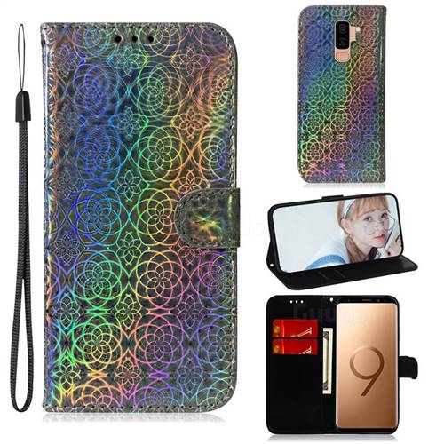 Laser Circle Shining Leather Wallet Phone Case for Samsung Galaxy S9 Plus(S9+) - Silver