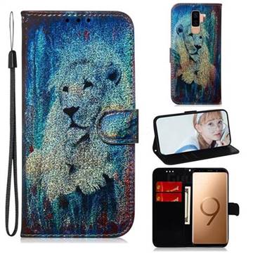 White Lion Laser Shining Leather Wallet Phone Case for Samsung Galaxy S9 Plus(S9+)