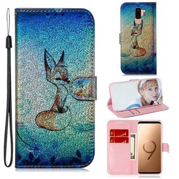 Cute Fox Laser Shining Leather Wallet Phone Case for Samsung Galaxy S9 Plus(S9+)