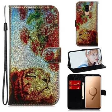 Tiger Rose Laser Shining Leather Wallet Phone Case for Samsung Galaxy S9 Plus(S9+)