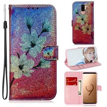 Magnolia Laser Shining Leather Wallet Phone Case for Samsung Galaxy S9 Plus(S9+)