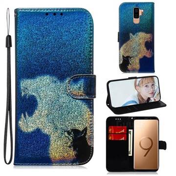Cat and Leopard Laser Shining Leather Wallet Phone Case for Samsung Galaxy S9 Plus(S9+)