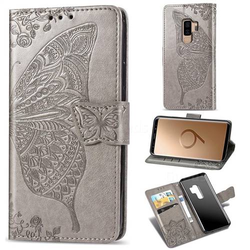 Embossing Mandala Flower Butterfly Leather Wallet Case for Samsung Galaxy S9 Plus(S9+) - Gray