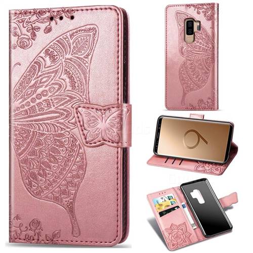 Embossing Mandala Flower Butterfly Leather Wallet Case for Samsung Galaxy S9 Plus(S9+) - Rose Gold
