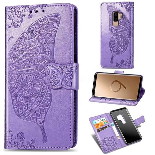 Embossing Mandala Flower Butterfly Leather Wallet Case for Samsung Galaxy S9 Plus(S9+) - Light Purple