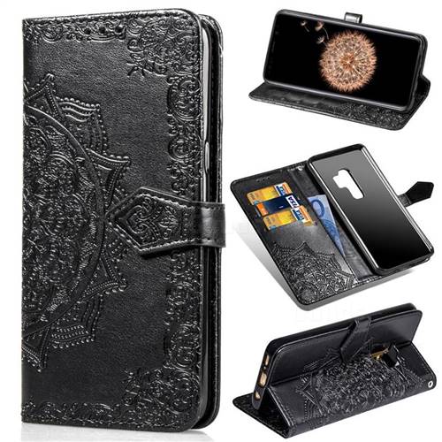Embossing Imprint Mandala Flower Leather Wallet Case for Samsung Galaxy S9 Plus(S9+) - Black