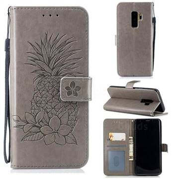 Embossing Flower Pineapple Leather Wallet Case for Samsung Galaxy S9 Plus(S9+) - Gray