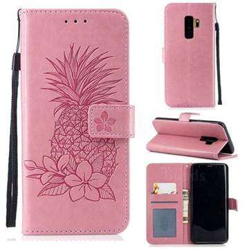 Embossing Flower Pineapple Leather Wallet Case for Samsung Galaxy S9 Plus(S9+) - Pink