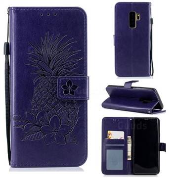 Embossing Flower Pineapple Leather Wallet Case for Samsung Galaxy S9 Plus(S9+) - Purple