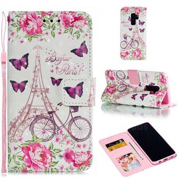 Bicycle Flower Tower 3D Painted Leather Phone Wallet Case for Samsung Galaxy S9 Plus(S9+)