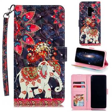 Phoenix Elephant 3D Painted Leather Phone Wallet Case for Samsung Galaxy S9 Plus(S9+)