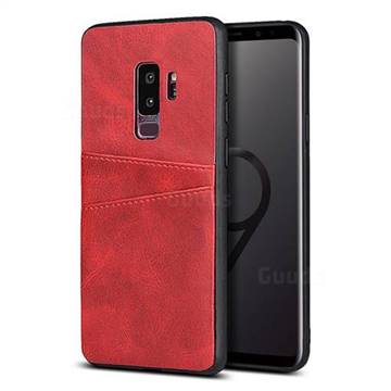 Simple Calf Card Slots Mobile Phone Back Cover for Samsung Galaxy S9 Plus(S9+) - Red