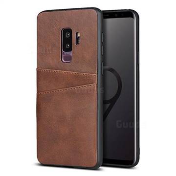 Simple Calf Card Slots Mobile Phone Back Cover for Samsung Galaxy S9 Plus(S9+) - Coffee