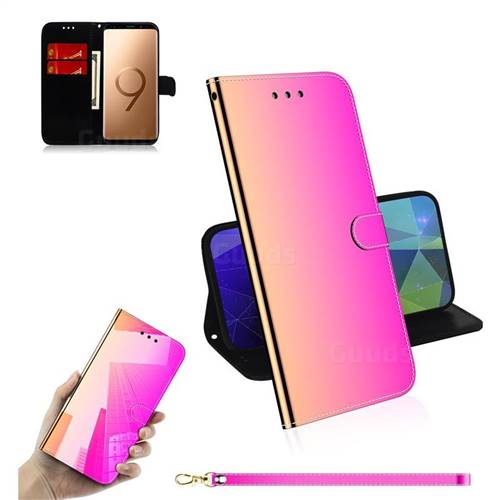 Shining Mirror Like Surface Leather Wallet Case for Samsung Galaxy S9 Plus(S9+) - Rainbow Gradient
