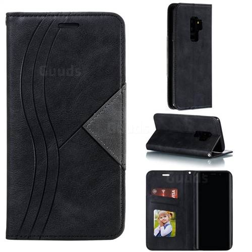 Retro S Streak Magnetic Leather Wallet Phone Case for Samsung Galaxy S9 Plus(S9+) - Black