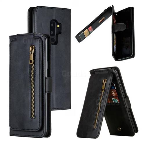 Multifunction 9 Cards Leather Zipper Wallet Phone Case for Samsung Galaxy S9 Plus(S9+) - Black