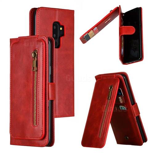 Multifunction 9 Cards Leather Zipper Wallet Phone Case for Samsung Galaxy S9 Plus(S9+) - Red