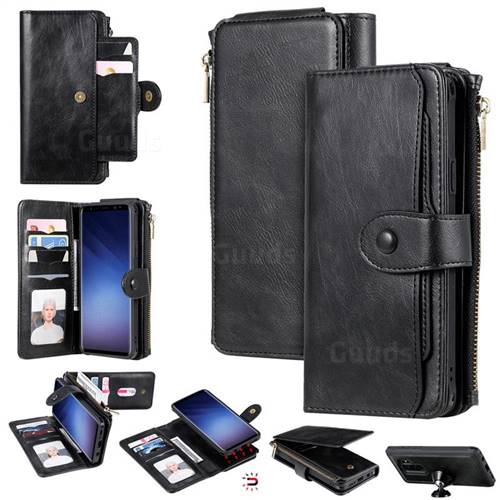 Retro Multifunction Zipper Magnetic Separable Leather Phone Case Cover for Samsung Galaxy S9 Plus(S9+) - Black