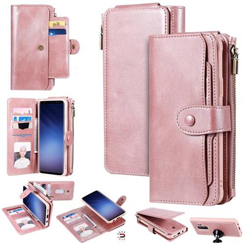 Retro Multifunction Zipper Magnetic Separable Leather Phone Case Cover for Samsung Galaxy S9 Plus(S9+) - Rose Gold