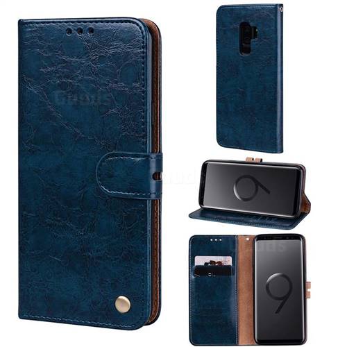 Luxury Retro Oil Wax PU Leather Wallet Phone Case for Samsung Galaxy S9 Plus(S9+) - Sapphire