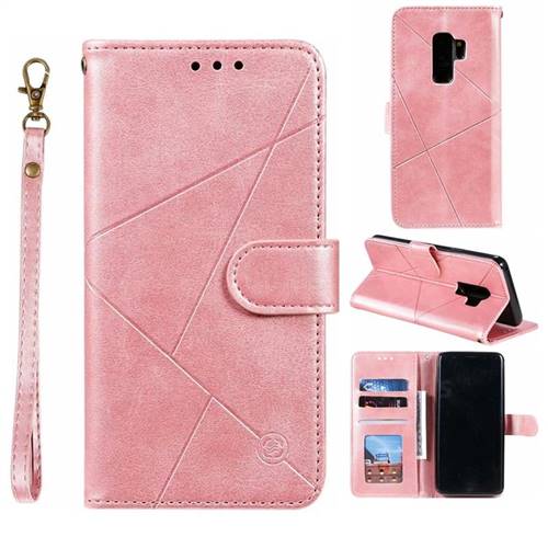 Embossing Geometric Leather Wallet Case for Samsung Galaxy S9 Plus(S9+) - Rose Gold