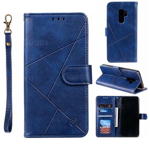 Embossing Geometric Leather Wallet Case for Samsung Galaxy S9 Plus(S9+) - Blue