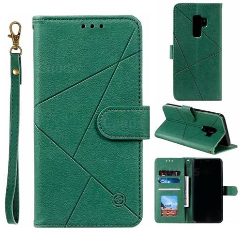 Embossing Geometric Leather Wallet Case for Samsung Galaxy S9 Plus(S9+) - Green