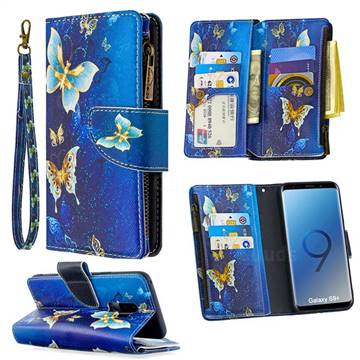 Golden Butterflies Binfen Color BF03 Retro Zipper Leather Wallet Phone Case for Samsung Galaxy S9 Plus(S9+)