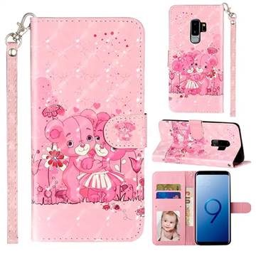 Pink Bear 3D Leather Phone Holster Wallet Case for Samsung Galaxy S9 Plus(S9+)