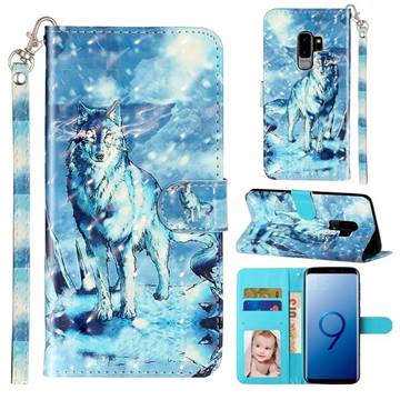 Snow Wolf 3D Leather Phone Holster Wallet Case for Samsung Galaxy S9 Plus(S9+)