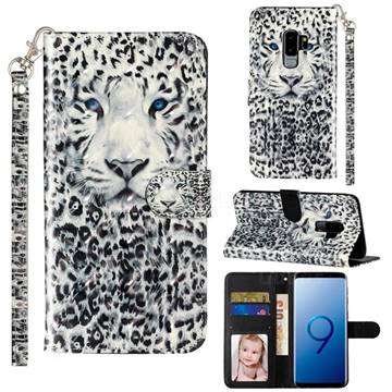 White Leopard 3D Leather Phone Holster Wallet Case for Samsung Galaxy S9 Plus(S9+)