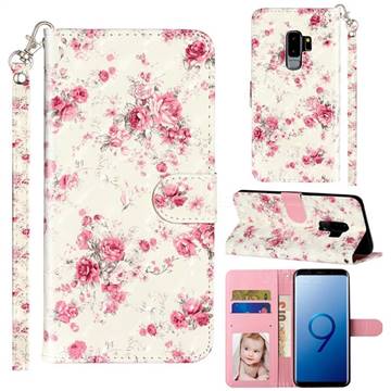 Rambler Rose Flower 3D Leather Phone Holster Wallet Case for Samsung Galaxy S9 Plus(S9+)