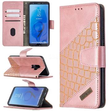 BinfenColor BF04 Color Block Stitching Crocodile Leather Case Cover for Samsung Galaxy S9 Plus(S9+) - Rose Gold