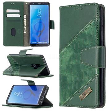 BinfenColor BF04 Color Block Stitching Crocodile Leather Case Cover for Samsung Galaxy S9 Plus(S9+) - Green