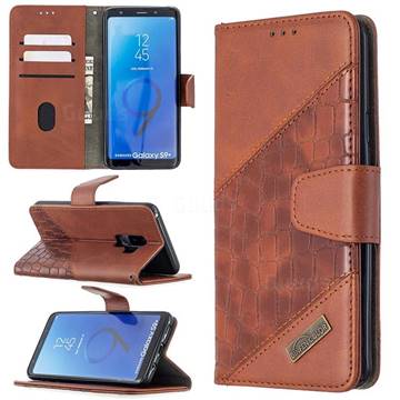 BinfenColor BF04 Color Block Stitching Crocodile Leather Case Cover for Samsung Galaxy S9 Plus(S9+) - Brown