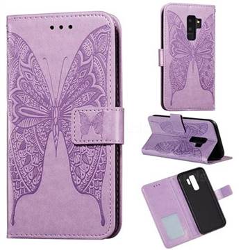 Intricate Embossing Vivid Butterfly Leather Wallet Case for Samsung Galaxy S9 Plus(S9+) - Purple