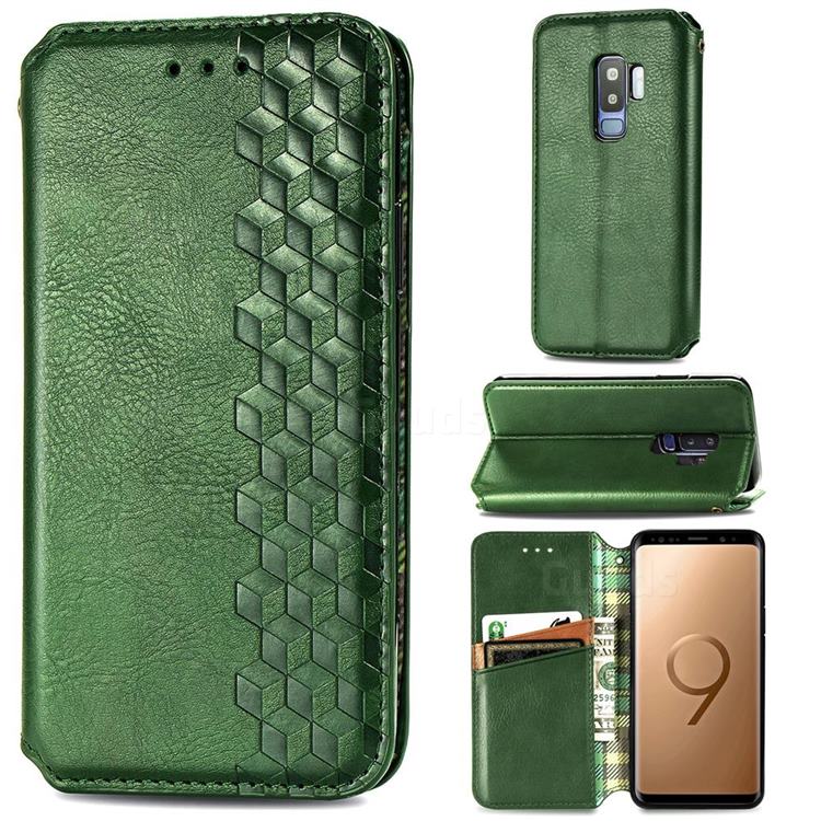 Ultra Slim Fashion Business Card Magnetic Automatic Suction Leather Flip Cover for Samsung Galaxy S9 Plus(S9+) - Green