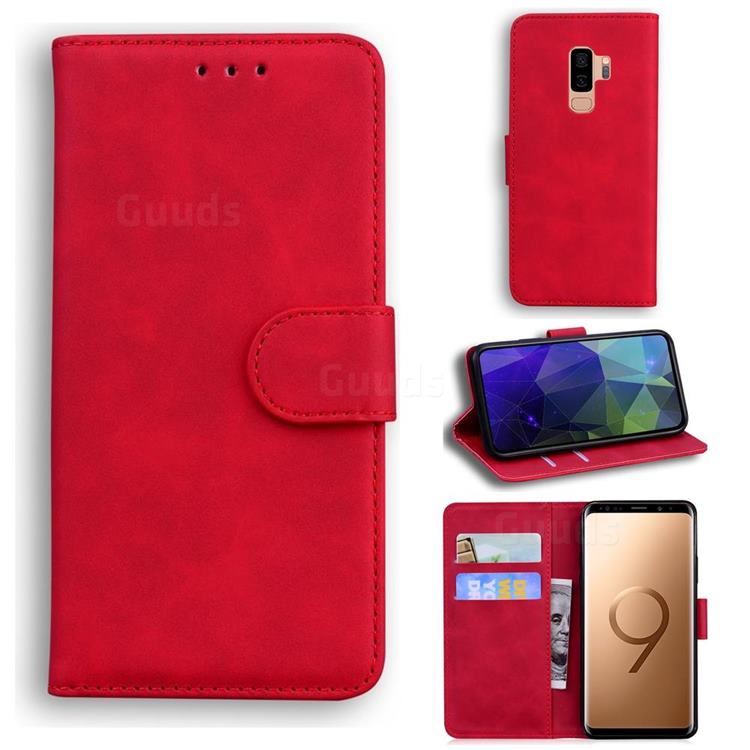Retro Classic Skin Feel Leather Wallet Phone Case for Samsung Galaxy S9 Plus(S9+) - Red