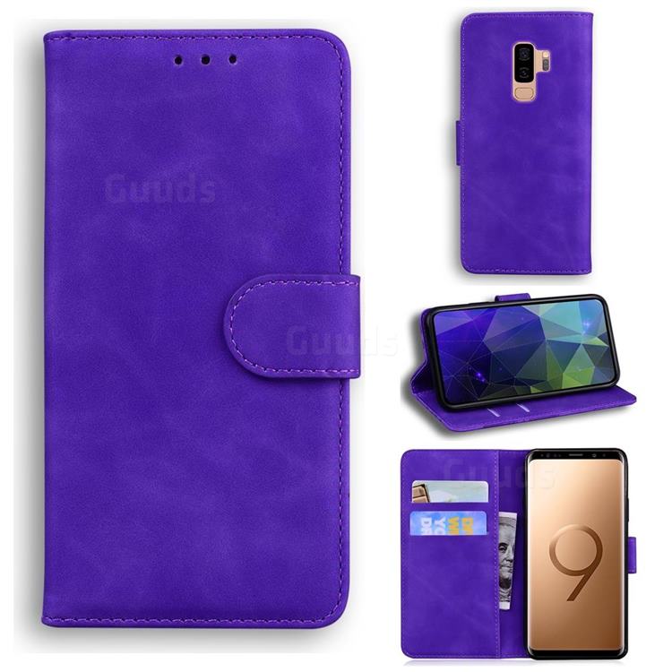 Retro Classic Skin Feel Leather Wallet Phone Case for Samsung Galaxy S9 Plus(S9+) - Purple