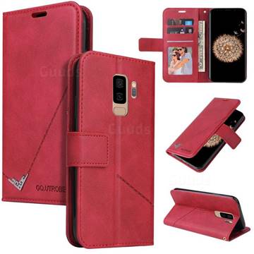 GQ.UTROBE Right Angle Silver Pendant Leather Wallet Phone Case for Samsung Galaxy S9 Plus(S9+) - Red