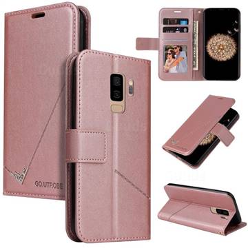 GQ.UTROBE Right Angle Silver Pendant Leather Wallet Phone Case for Samsung Galaxy S9 Plus(S9+) - Rose Gold