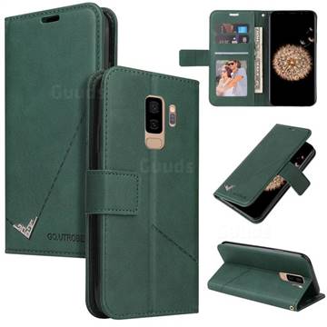 GQ.UTROBE Right Angle Silver Pendant Leather Wallet Phone Case for Samsung Galaxy S9 Plus(S9+) - Green