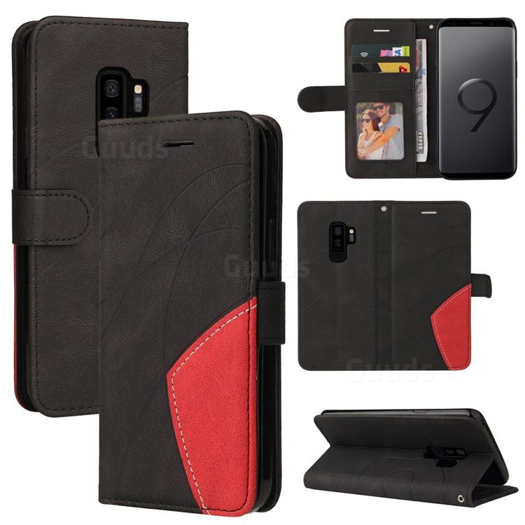 Luxury Two-color Stitching Leather Wallet Case Cover for Samsung Galaxy S9 Plus(S9+) - Black