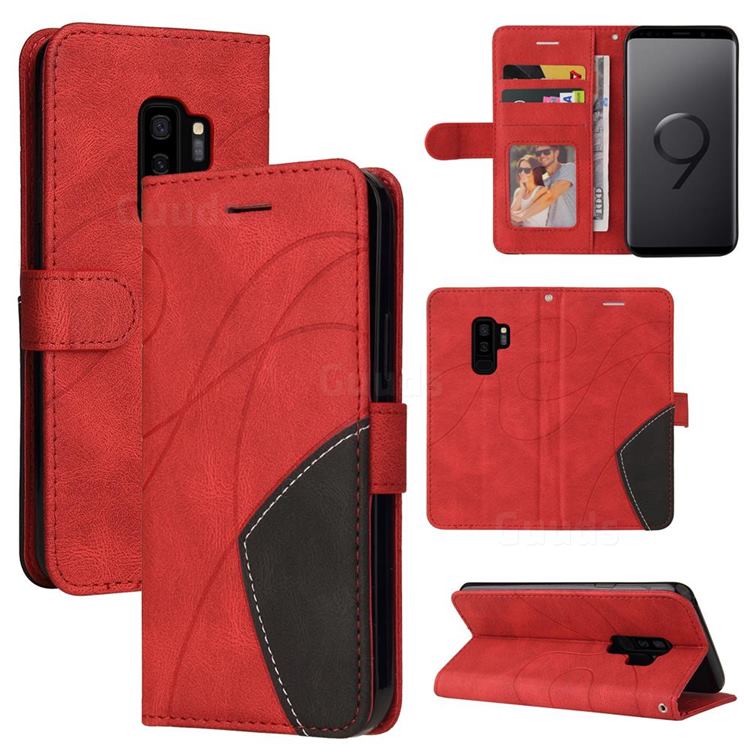 Luxury Two-color Stitching Leather Wallet Case Cover for Samsung Galaxy S9 Plus(S9+) - Red