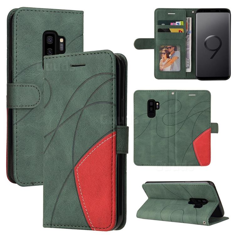 Luxury Two-color Stitching Leather Wallet Case Cover for Samsung Galaxy S9 Plus(S9+) - Green