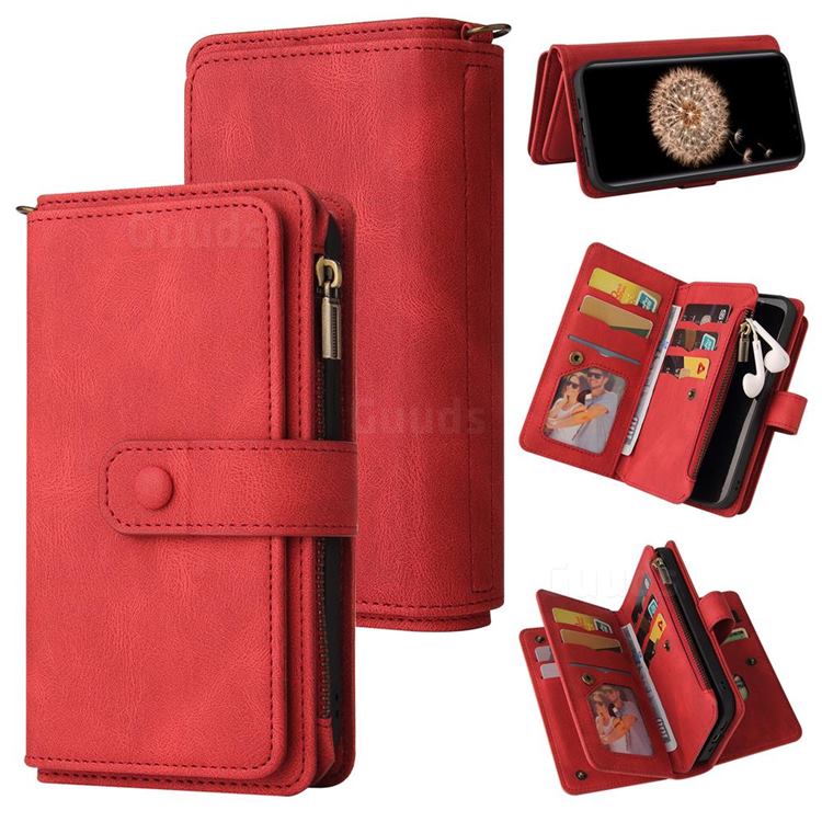 Luxury Multi-functional Zipper Wallet Leather Phone Case Cover for Samsung Galaxy S9 Plus(S9+) - Red
