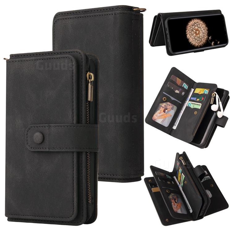 Luxury Multi-functional Zipper Wallet Leather Phone Case Cover for Samsung Galaxy S9 Plus(S9+) - Black